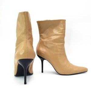 Women's Soft Tan Brazilian Leather Ankle Boots With Stiletto Heels